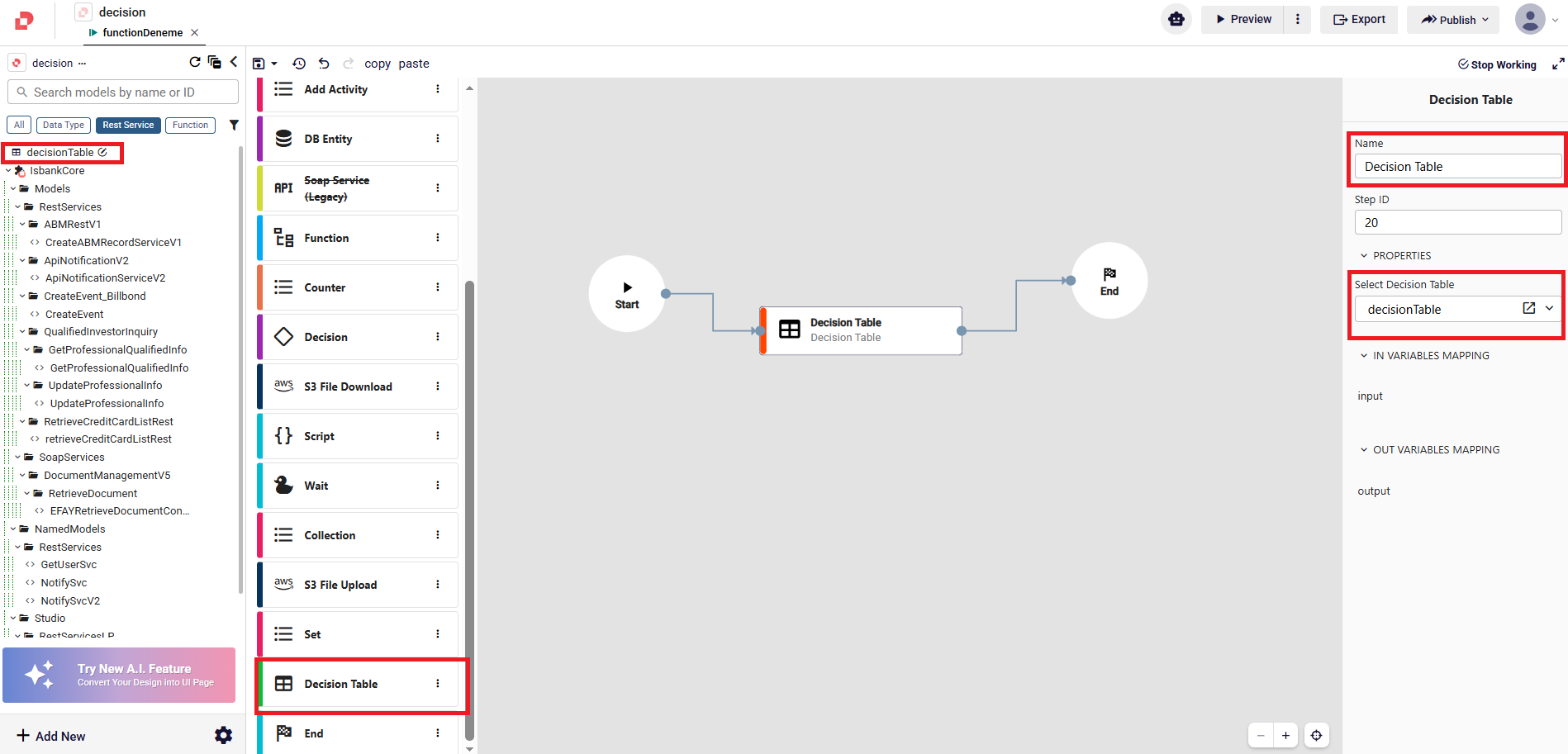 Decision Table box configuration