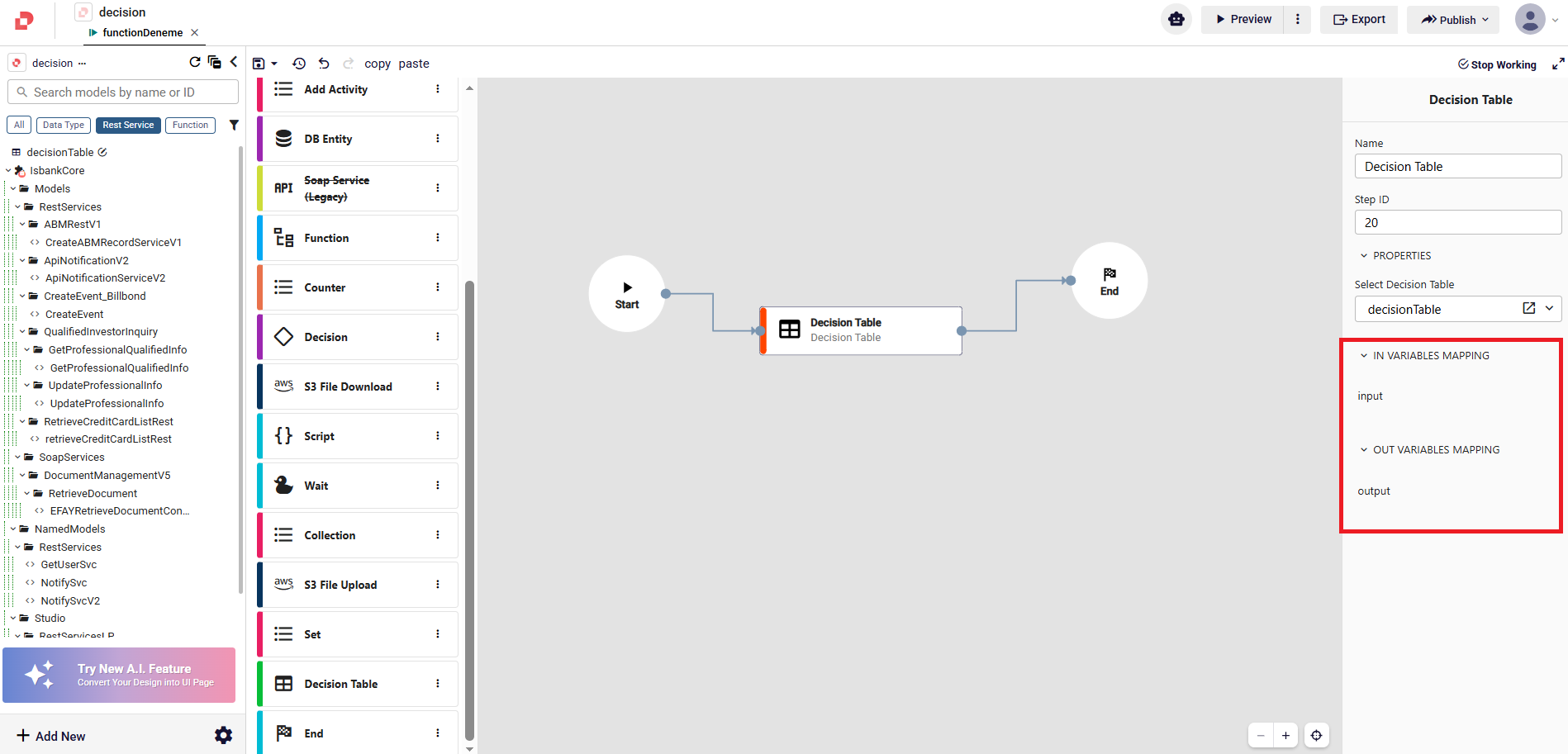 Decision Table mapping