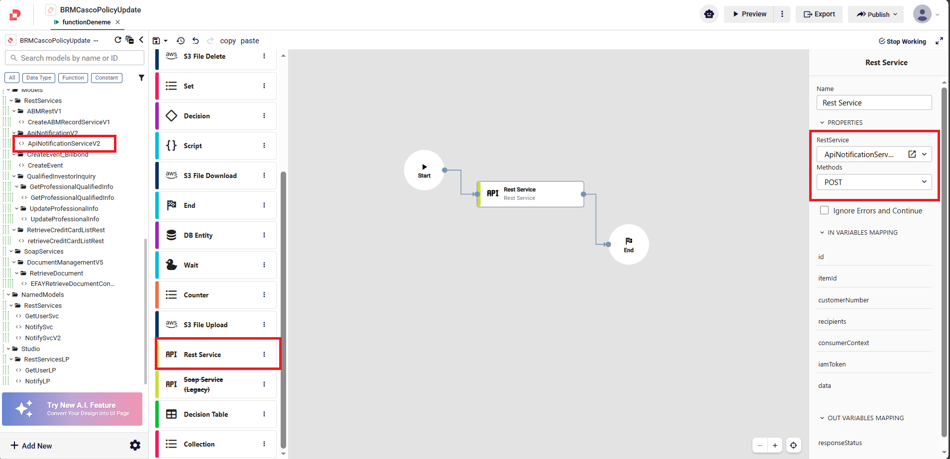 Rest Service box configuration