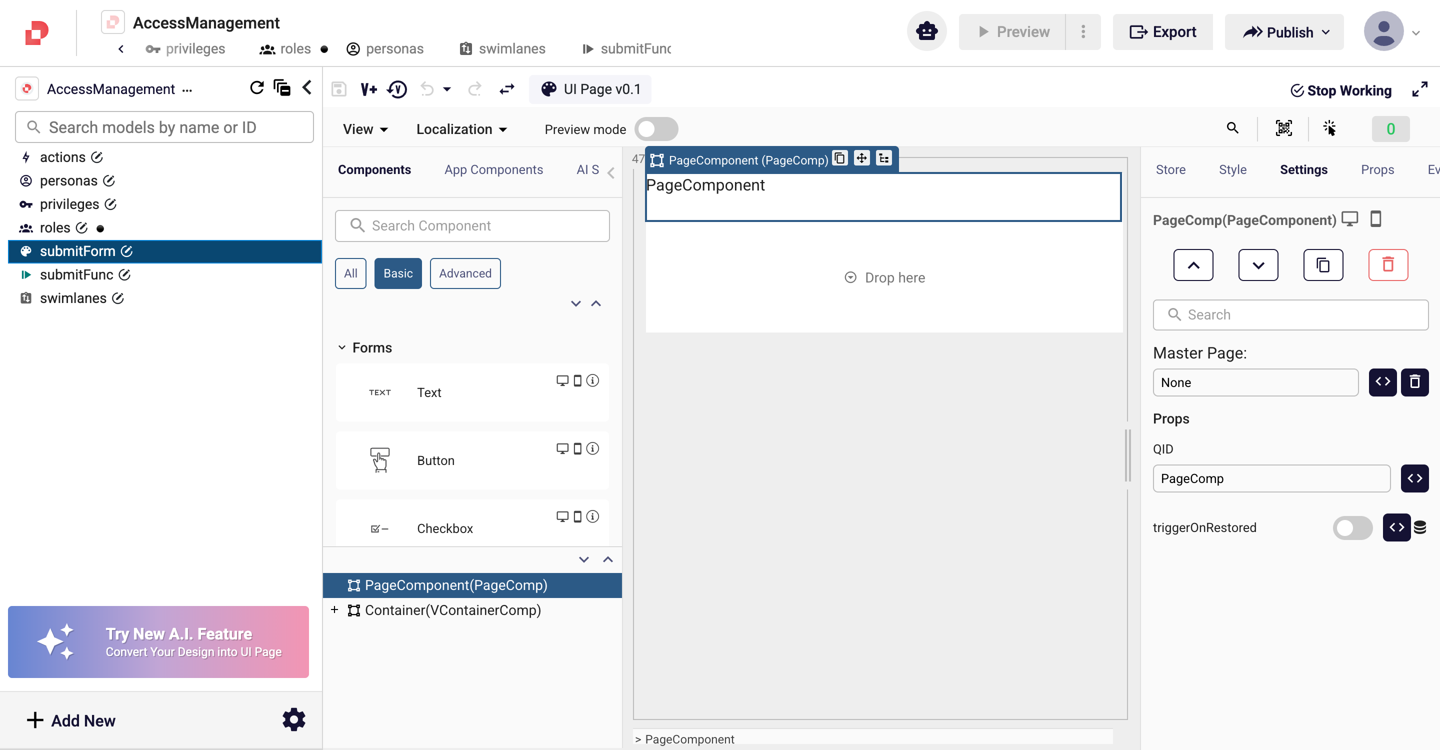 submitForm open in the Quick editor