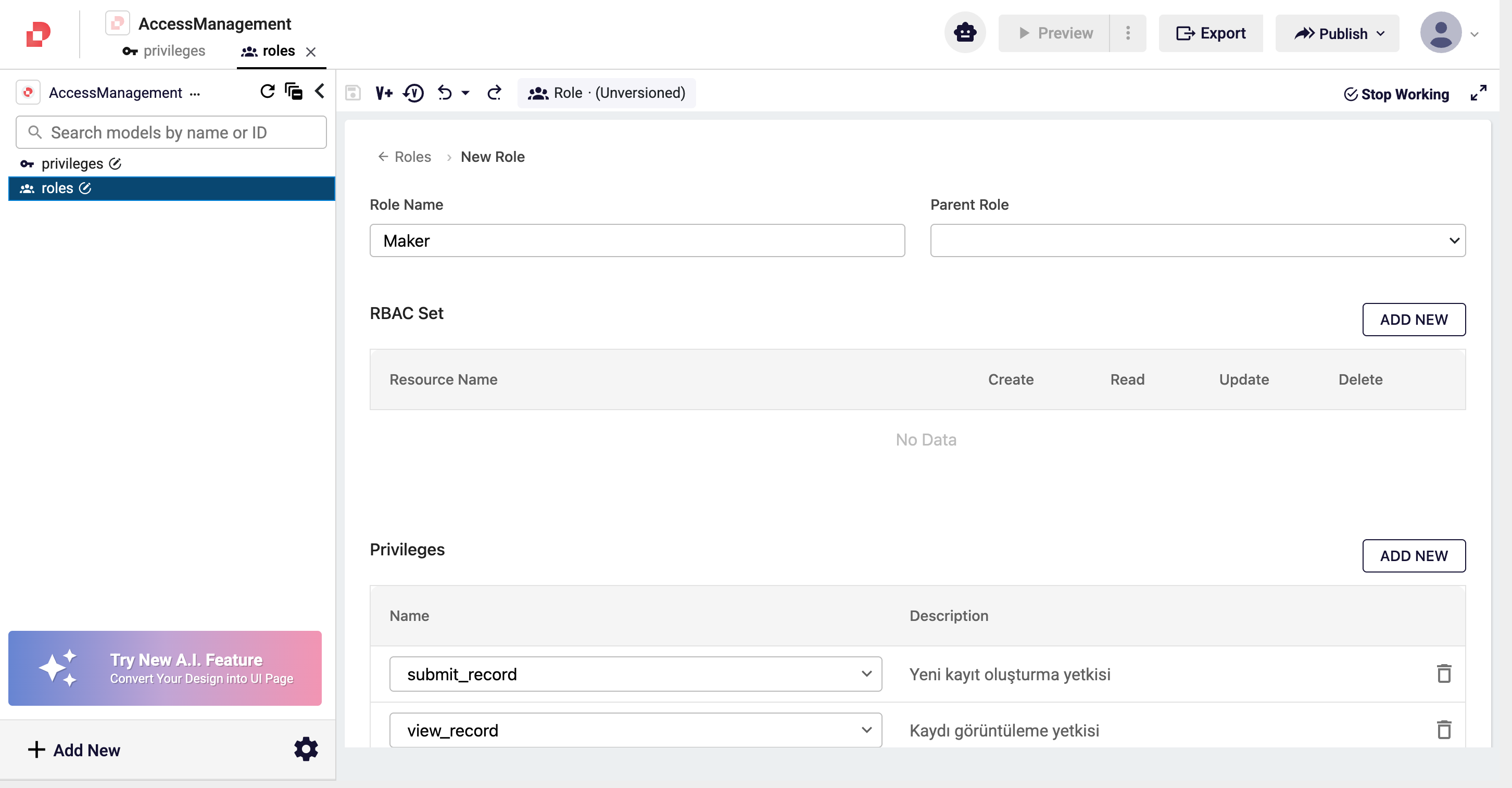Role Editor — role detail