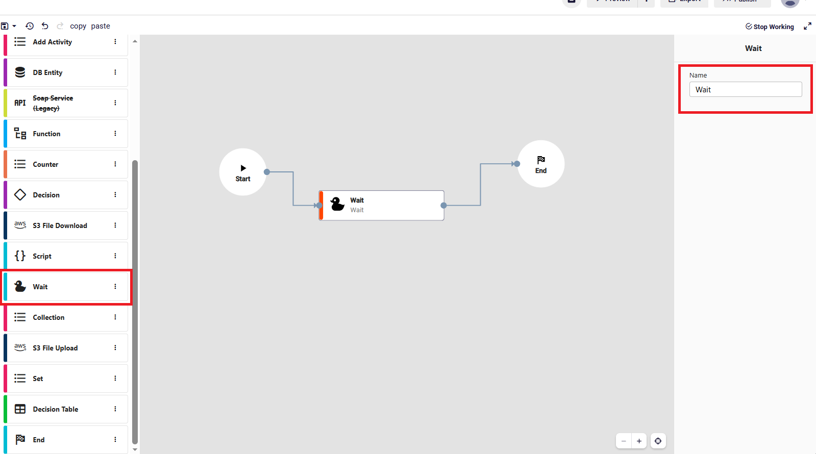 Wait box configuration